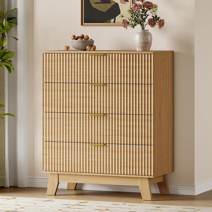 BORNOON 39" Tall Dresser for Bedroom, 4-Drawer Fluted Chest of Drawers - Image 3