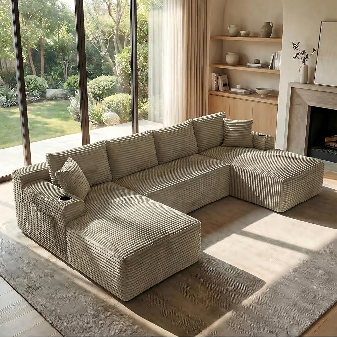 125 Inch Modular Sectional Sofa, Cloud Couch Oversized U Shaped Corduroy Sofa by VYNELITO