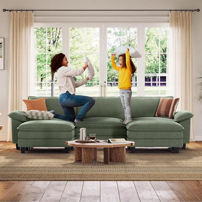 LINSY HOME 123" Modular U-Shaped Sectional Sofa, 3-Seat Corduroy Modern Cloud - Image 7