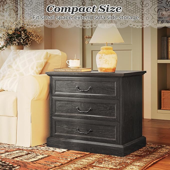 Huuger Nightstand with Charging Station, 3 Drawer Night Stand, 22 Inch Wider - Image 9