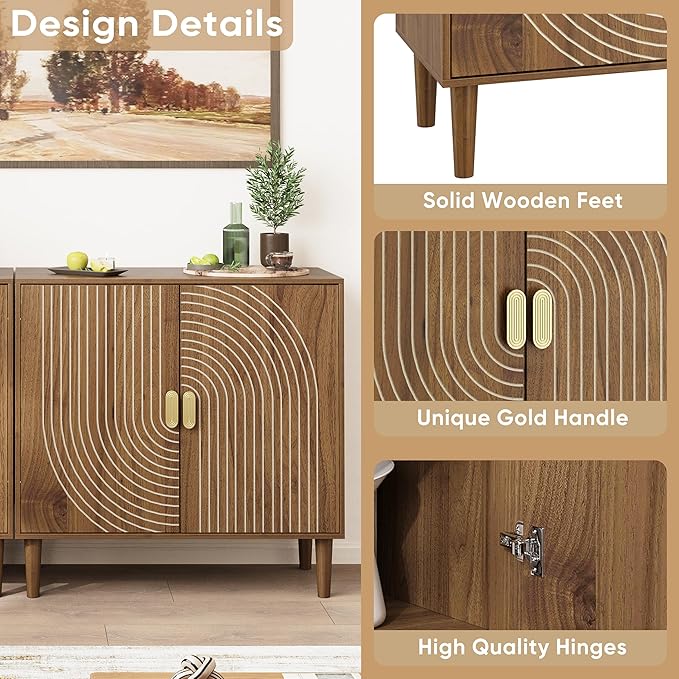 Smuxee Walnut Sideboard Cabinet, Freestanding Buffet Cabinet - Image 4