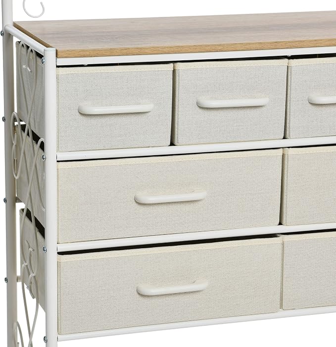 Household Essentials Coastal Oak & Iron Vintage 8-Drawer Sideboard - Image 6