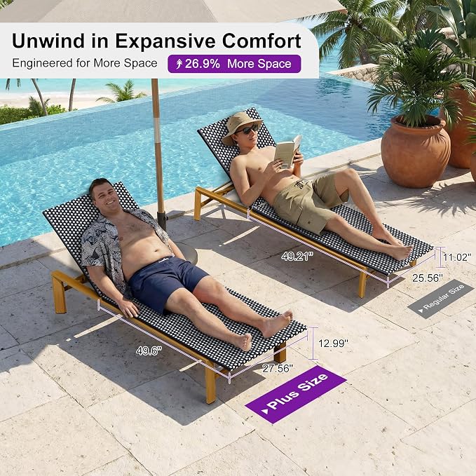 PURPLE LEAF Extra Wide Outdoor Chaise Lounge French Hand Woven Wicker Patio - Image 2