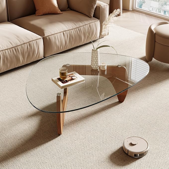 Honyee Morden Coffee Table, 42.5" x 28.5" x 16.1" Triangle Tempered Glass Top by Honyee