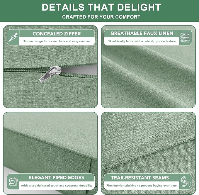 Summsun Outdoor Cushions for Patio Furniture, Faux Linen Water Resistant - Image 5