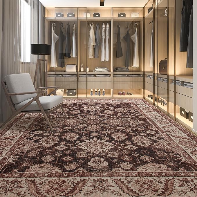 Area Rug for Living Room, 8x10 Area Rugs Washable, Retro Floral Non-Slip Carpet - Image 7
