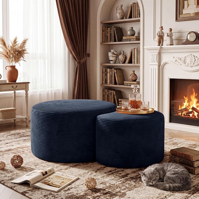 BSHOMGI Nesting Coffee Table Set of 2, Corduroy Ottoman Soft Foot Rest Movable - Image 9