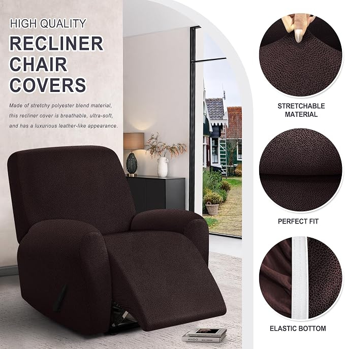 ANARACHON Leather Look Recliner Chair Covers, 4-Pieces Stretch Recliner Cover - Image 4
