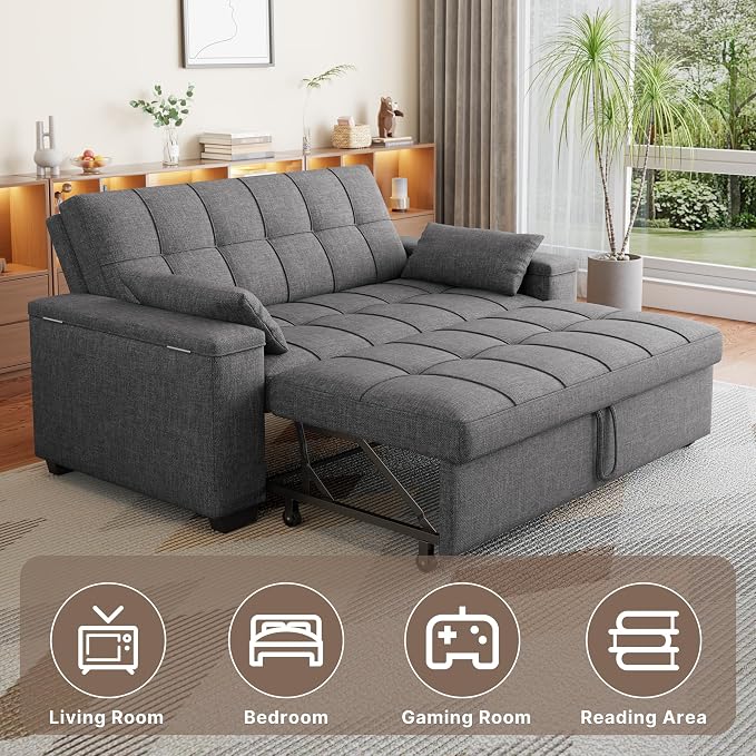 Gizoon 3 in 1 Convertible Sofa Bed, 63.6'' Pull Out Couch - Image 9
