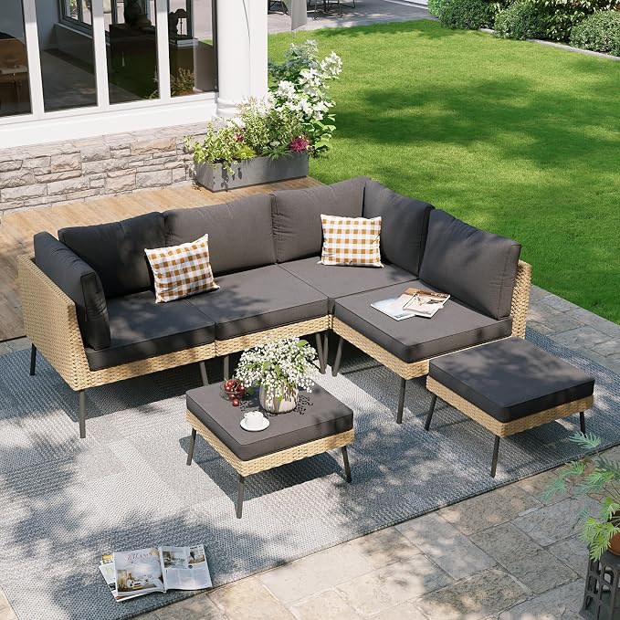 Aoxun 6-Piece Patio Furniture Set, Wicker Outdoor Furniture by Aoxun