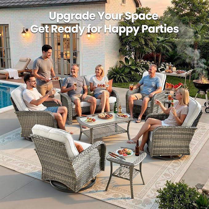Weaxty 7 Pieces Patio Furniture Set, Wicker Outdoor Swivel Rocking Chairs - Image 9