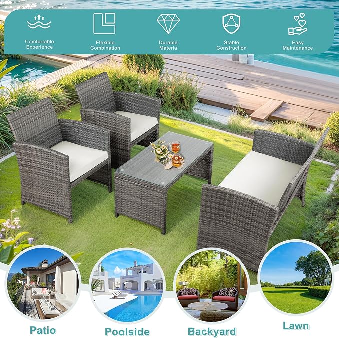 SUNLEI Patio Furniture Set 4 Piece Outdoor Furniture Set, PE Rattan Wicker - Image 5