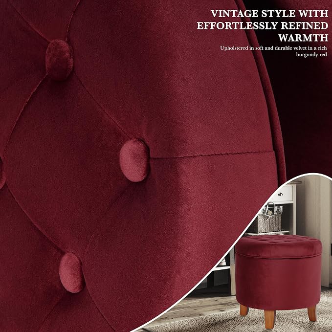 Homepop Home Decor | Upholstered Round Velvet Tufted Foot Rest Ottoman | Ottoman - Image 7