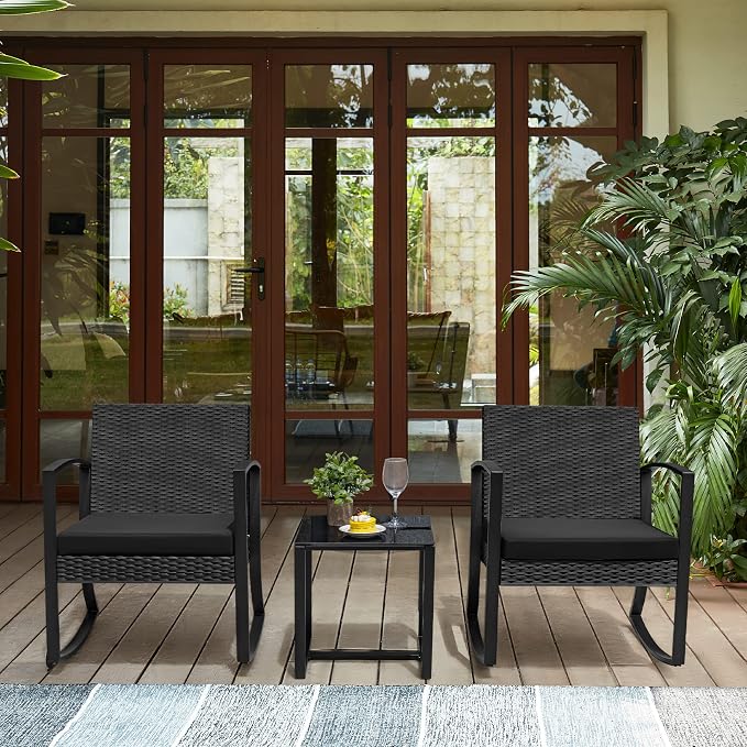 Greesum 3 Pieces Outdoor Furniture Set Patio Bistro Rocking Chairs - Image 3