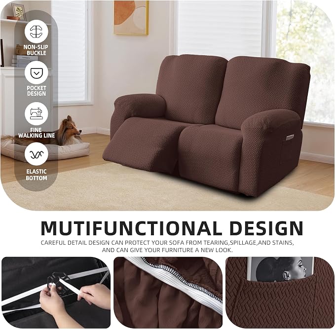 Genina Recliner Loveseat Covers, Stretch Reclining Sofa Covers, 2 Seater Couch - Image 4