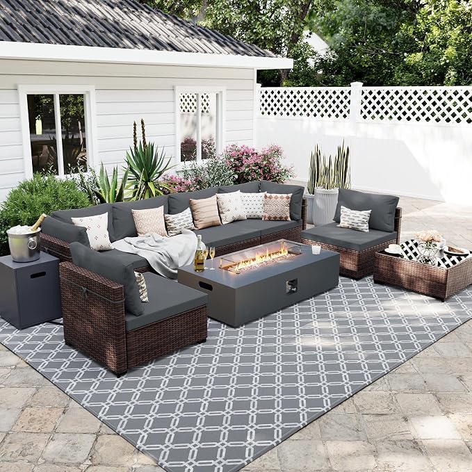 UPHA 9 Pieces Patio Furniture Sets, Wicker Outdoor Sectional Sofa Couch by UPHA
