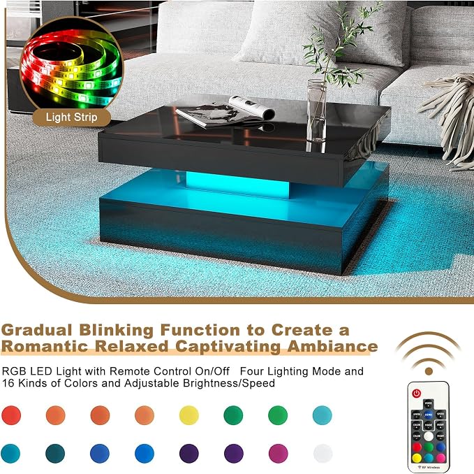HedoAjim Black LED Coffee Table - Image 4
