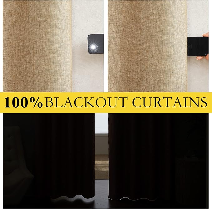 NICETOWN 100% Blackout Camel Linen Curtains 120 inches Length - Image 2