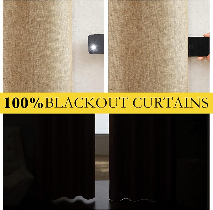 NICETOWN Camel High-End Thermal Flax Linen Curtains, Full Blackout Privacy - Image 2