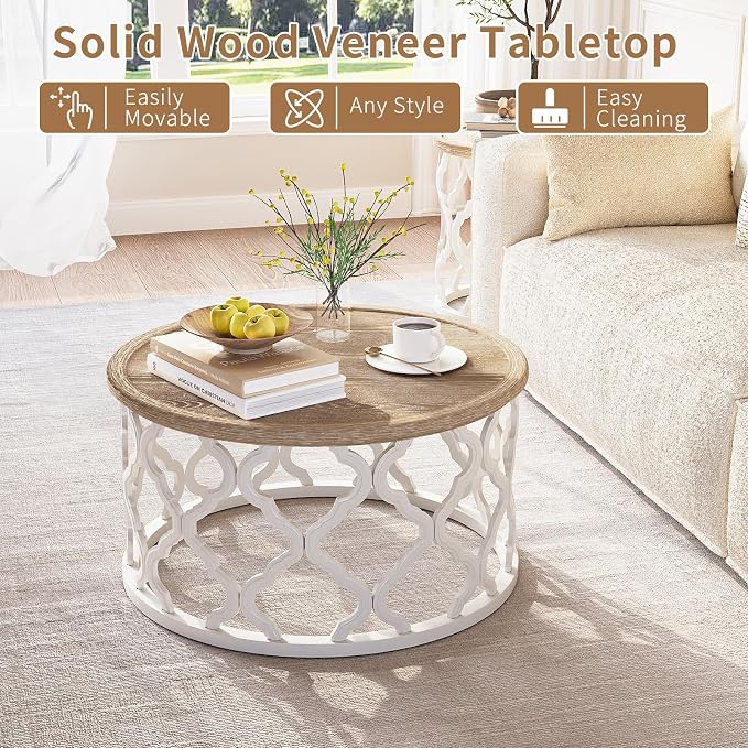 Farmhouse Coffee Table, French Country Round Coffee Table - Image 3