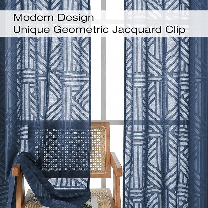 Simplebrand Navy Blue Semi Sheer Curtains 63 Inch Length 2 Panels, Light - Image 3