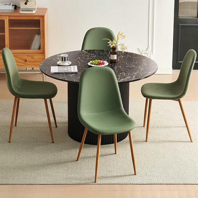 Dining Table Set for 4, Mid Century Modern 47 Inch Black Marble-Look Wooden - Image 8