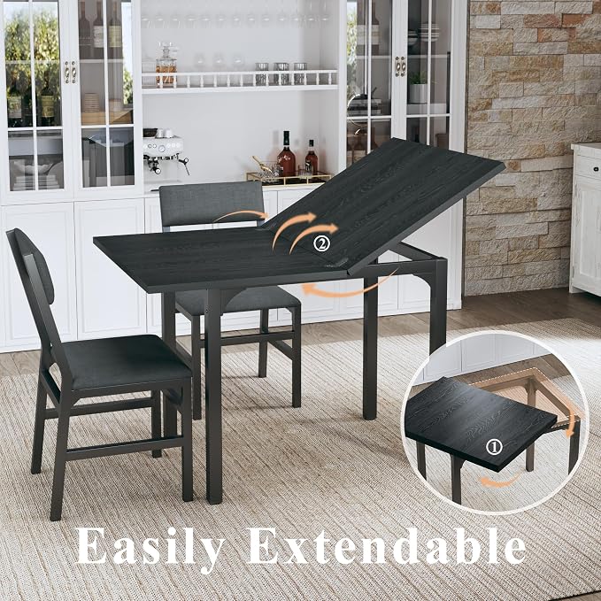 HUAHUU Dining Table Set for 4, Extendable Kitchen Table Cushion Chairs Set of 4 - Image 2