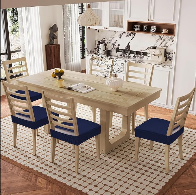 Smiry Waterproof Seat Covers for Dining Room Chairs Set of 4, Stretch Jacquard - Image 8