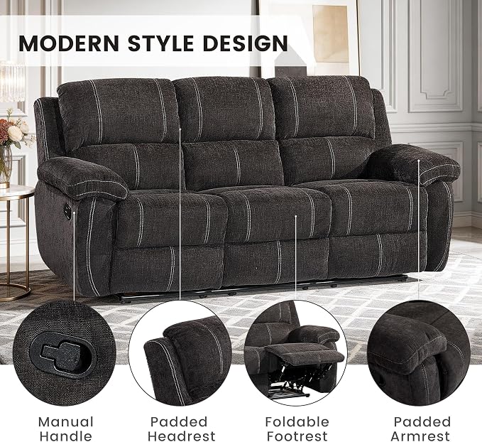Betsy Furniture Modern Fabric Recliner Sofa Set, Loveseat w/Console, Recliner - Image 3