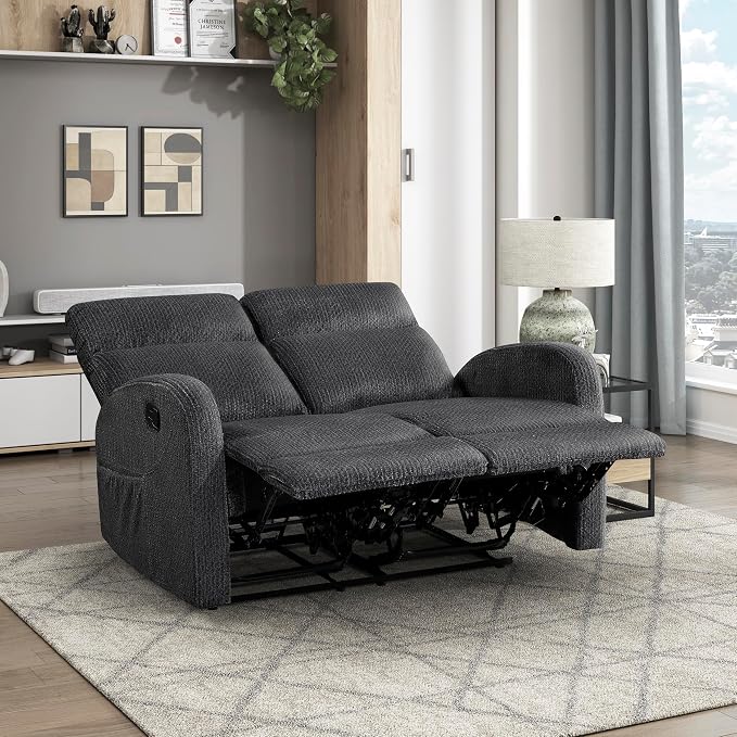 Lexicon Manual Reclining Loveseat, Faux Leather Loveseat Recliner, Wall Hugger - Image 8