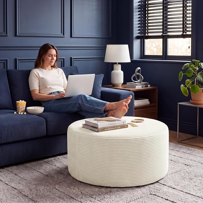 BSHOMGI Round Ottoman, Corduroy Ottomans Foot Stool, 27.5" Pouf Footstool - Image 9