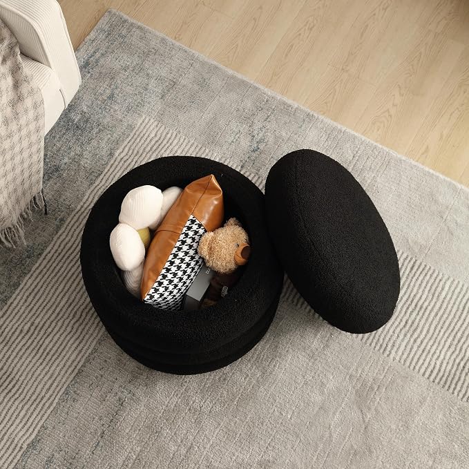 Flouki 19.5" Storage Ottoman Round, Vanity Stools - Image 8
