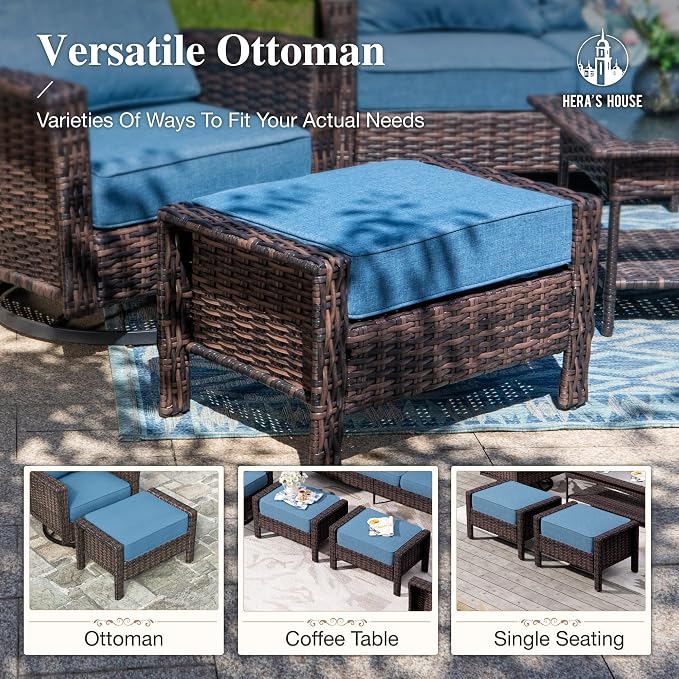 Patio Furniture Set with High Back Swivel Chairs, All-Weather Outdoor Wicker - Image 6
