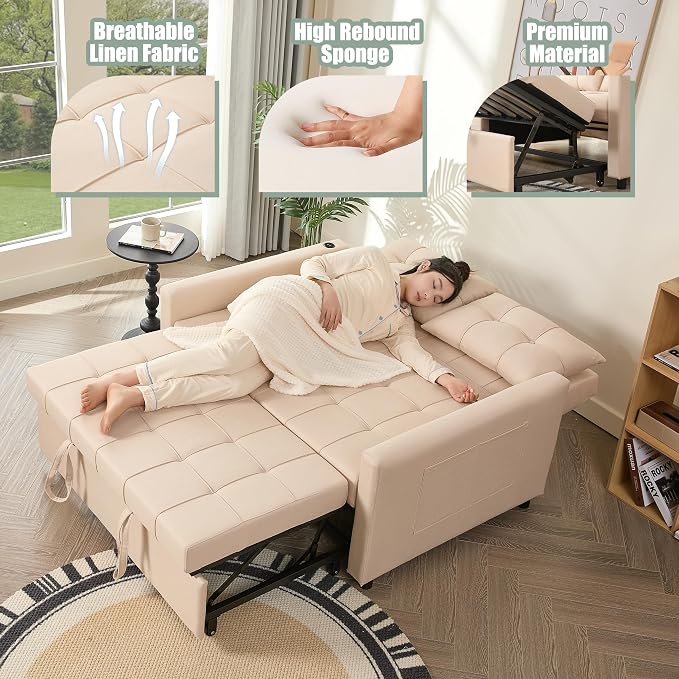GOSUHI 52" Sleeper Sofa with Pull-Out Bed, 3-in-1 Convertible Sofa Bed - Image 6