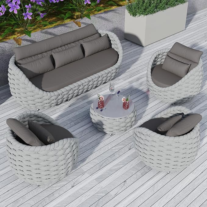 TWT 6-Piece Aluminum Patio Furniture Set, Modern Outdoor Conversation Set - Image 9