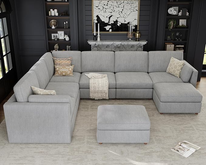 Oversized Modular Sectional Sofa, Solid Wood Frame, Removable Washable Cover - Image 3