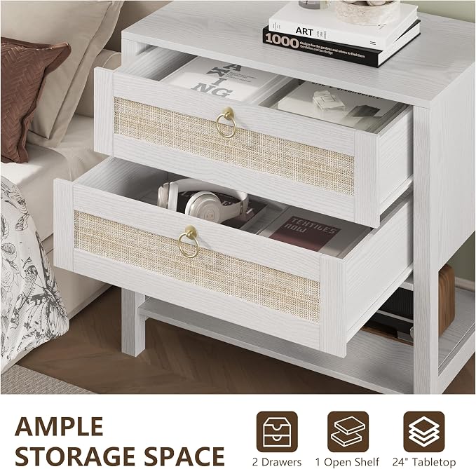 Xixini Nightstand wih 2 Drawers & Open Shelf, Small Mid Century Modern Night - Image 7