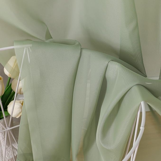 OVZME 2 Pieces Sage Green Sheer Curtains 108" Length - Image 3