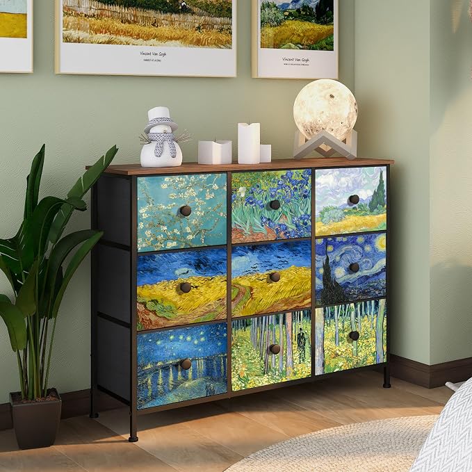 EXOTICA Van Gogh 9 Drawers Dresser Wide TV Stand Colorful Dressers & Chest of - Image 9