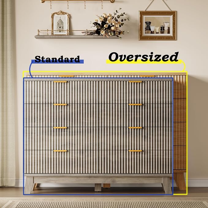 BORNOON Fluted 8 Drawer Tall Dresser, 47.2" Wide Modern Boho Chest of Drawers - Image 3