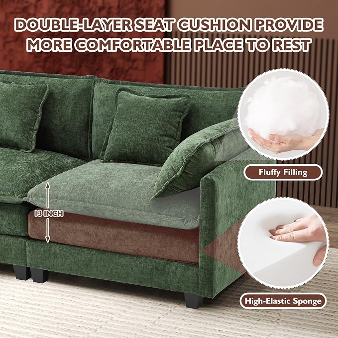 Ihanherry 111.4 Inch 3-Seater Cloud Sofa, Modular Sectional Couch, Modern Deep - Image 4