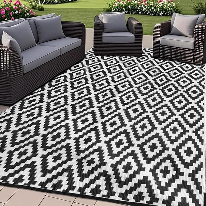SAND MINE Waterproof Outdoor Rug 8x10 ft, Plastic Reversible Rug, Modern Area by SANDMIND