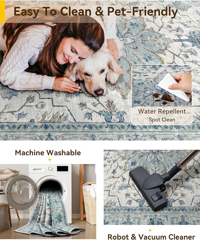 RELEANY Area Rugs 3'x4' Washable Non-Slip, Floral Vintage Distress Print - Image 4