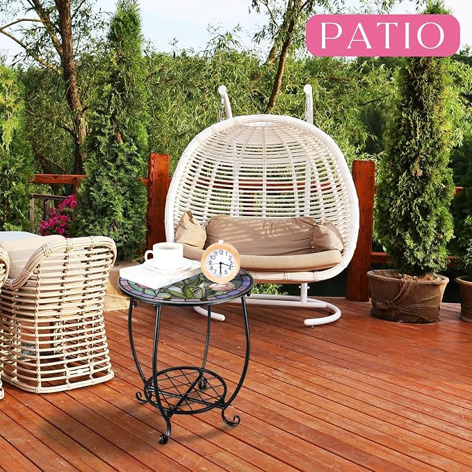 Cinnvoice Outdoor Side Table Round Small Mosaic Patio Accent Indoor End Plant - Image 4