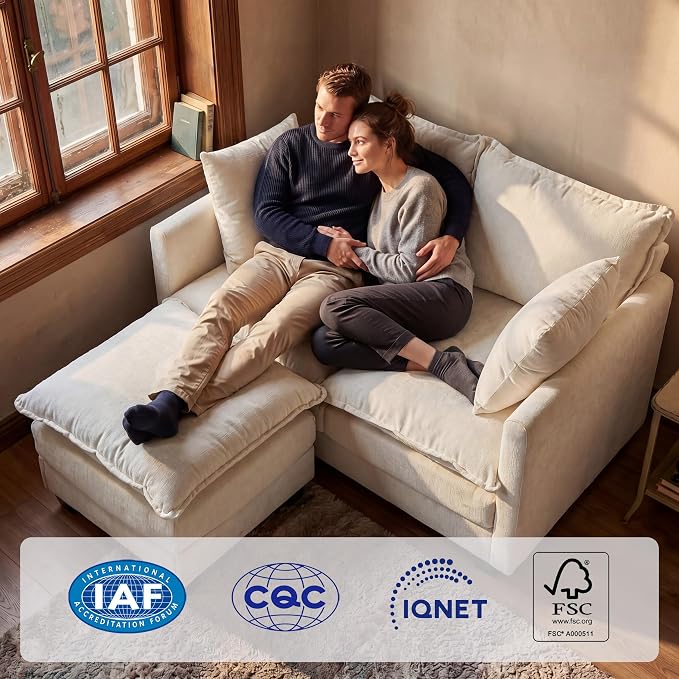 Loveseat Sofa with Ottoman, Cloud 3-Layer Cushion & 27" Deep Seat Modern Small - Image 4