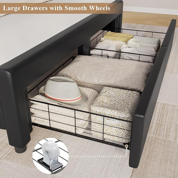 Queen Bed Frame with Drawers, Hidden-Cubby & Shelves Storage Headboard with - Image 5