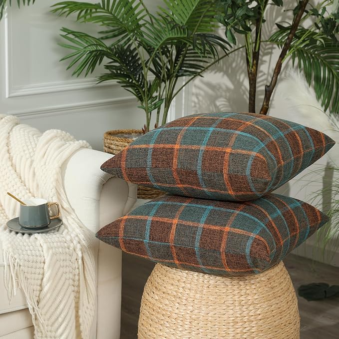 Stellhome Pack of 2 Lumbar Fall Linen Buffalo Check Throw Pillow Covers - Image 2