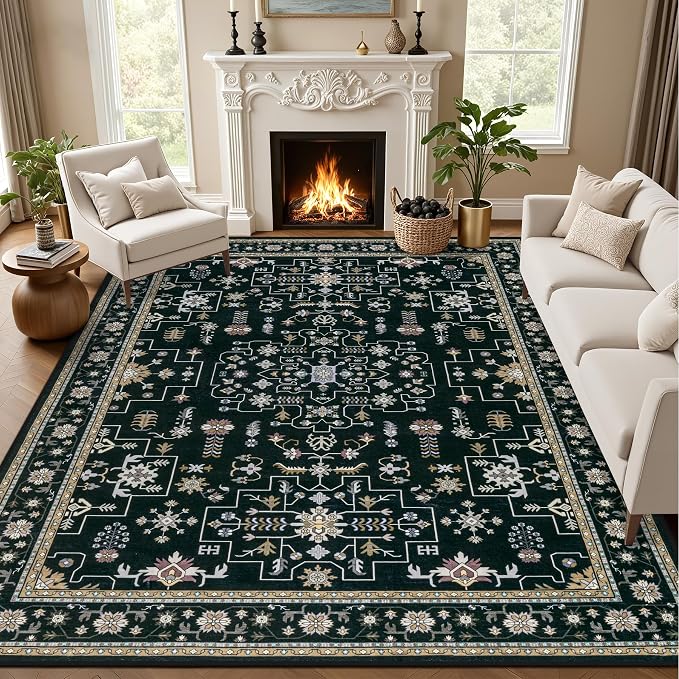 Area Rugs 10x12 Living Room Rug: Washable Rug Soft Vintage Boho Medallion by EXPEDIX