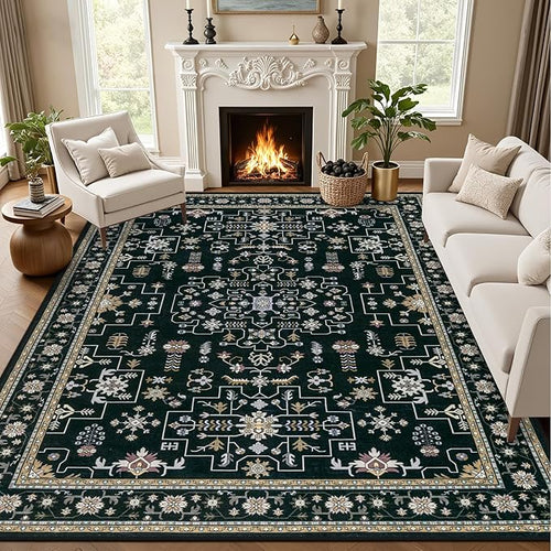 Area Rugs 10x14 Living Room Rug: Washable Rug Soft Vintage Boho Medallion by EXPEDIX