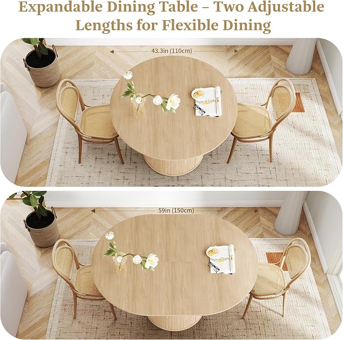 weselon 43"-59" Extendable Round to Oval Dining Table - Image 3